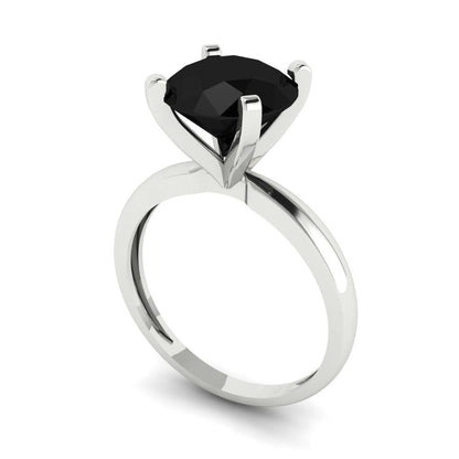 3 cttw Natural Onyx Solitaire  Engagement Ring - Solid Gold (Round Cut,9mm)