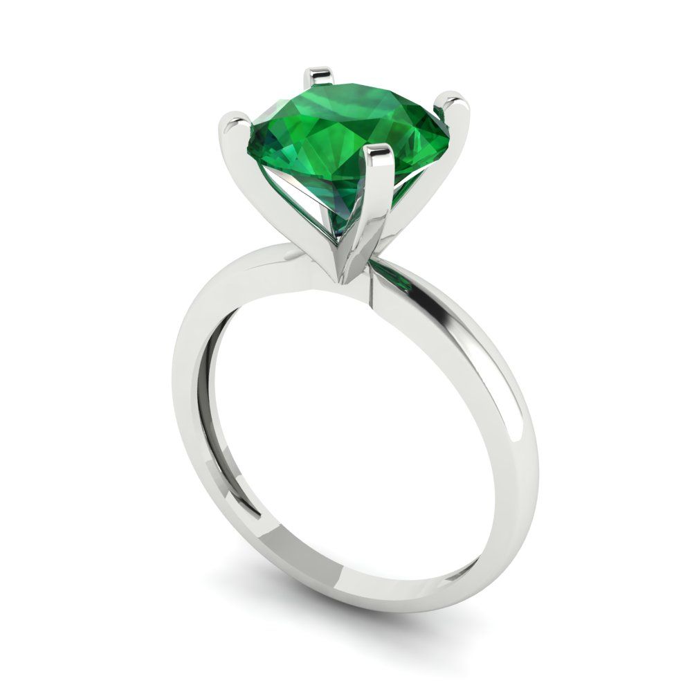 3 cttw Simulated Emerald Solitaire  Engagement Ring - Solid Gold (Round Cut,9mm)