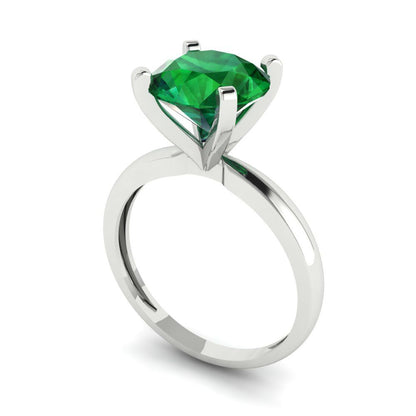 3 cttw Simulated Emerald Solitaire  Engagement Ring - Solid Gold (Round Cut,9mm)