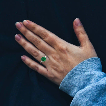 3 cttw Simulated Emerald Solitaire  Engagement Ring - Solid Gold (Round Cut,9mm)