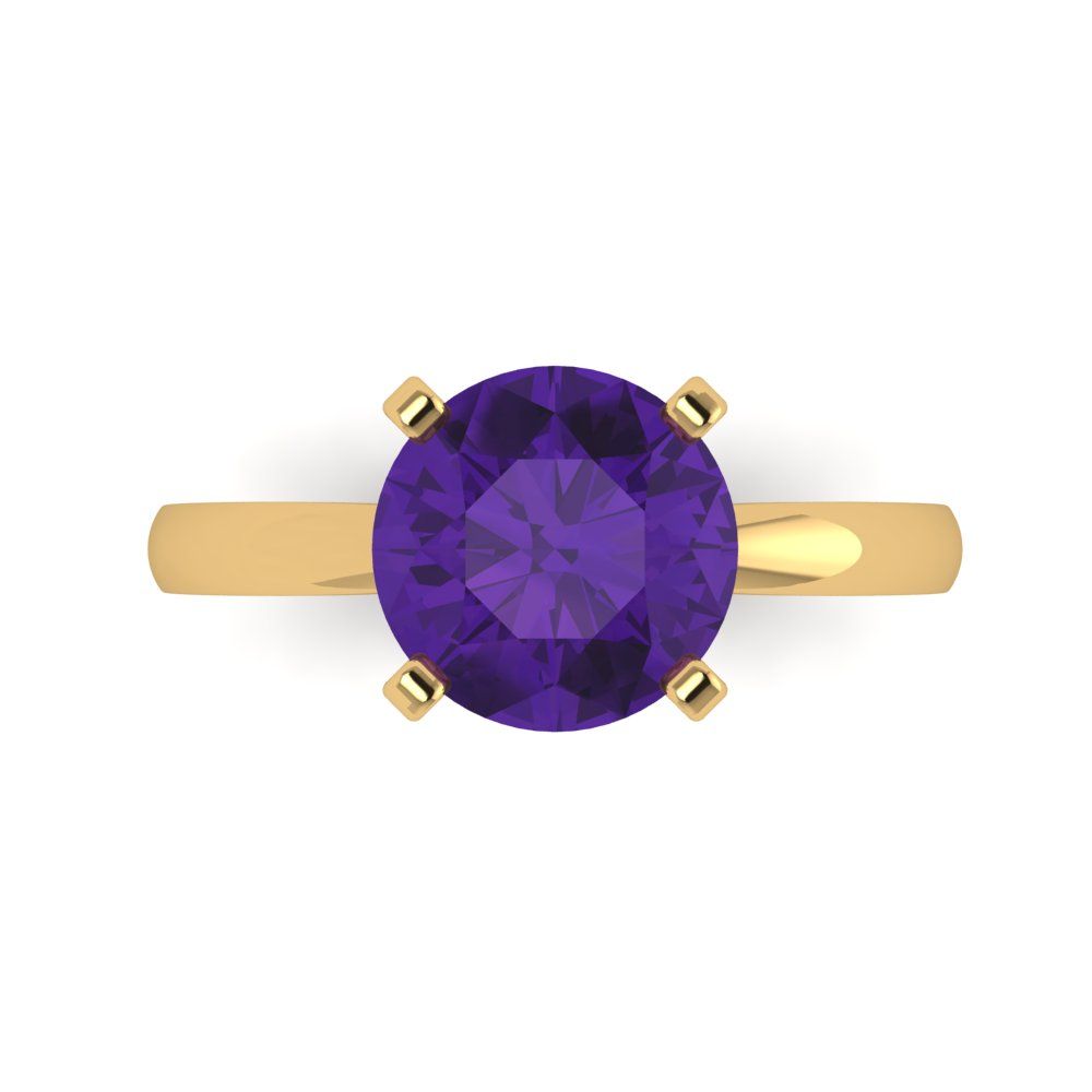 3 cttw Natural Amethyst Solitaire  Engagement Ring - Solid Gold (Round Cut,9mm)