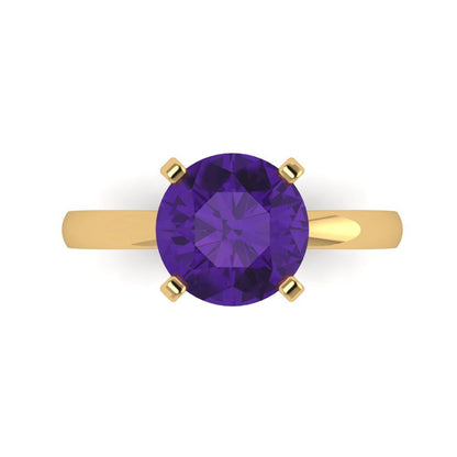 3 cttw Natural Amethyst Solitaire  Engagement Ring - Solid Gold (Round Cut,9mm)