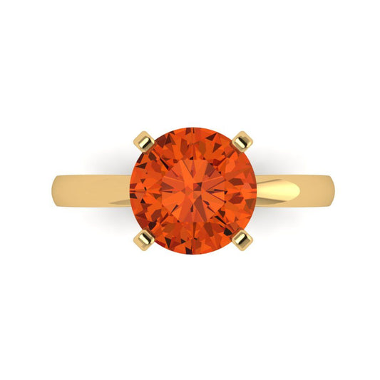 3 cttw Zirconia Simulated Red Diamond Solitaire  Engagement Ring - Solid Yellow Gold (VVS1, Round Cut,9mm)