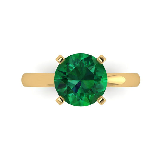 3 cttw Simulated Emerald Solitaire  Engagement Ring - Solid Yellow Gold (VVS1, Round Cut,9mm)