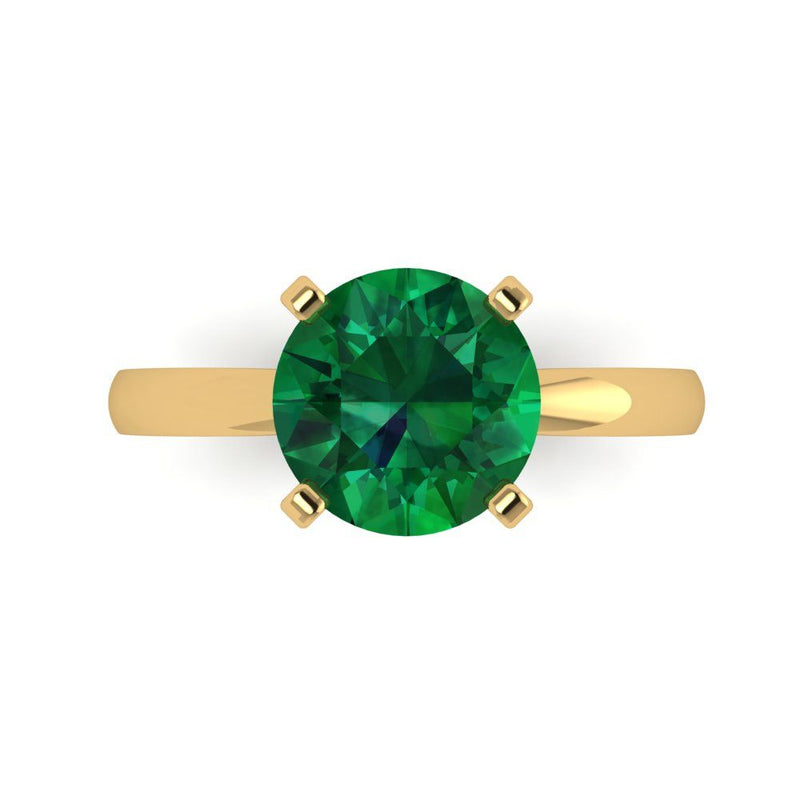 3 ct Brilliant Round Cut Simulated Emerald Stone Yellow Gold Solitaire Ring