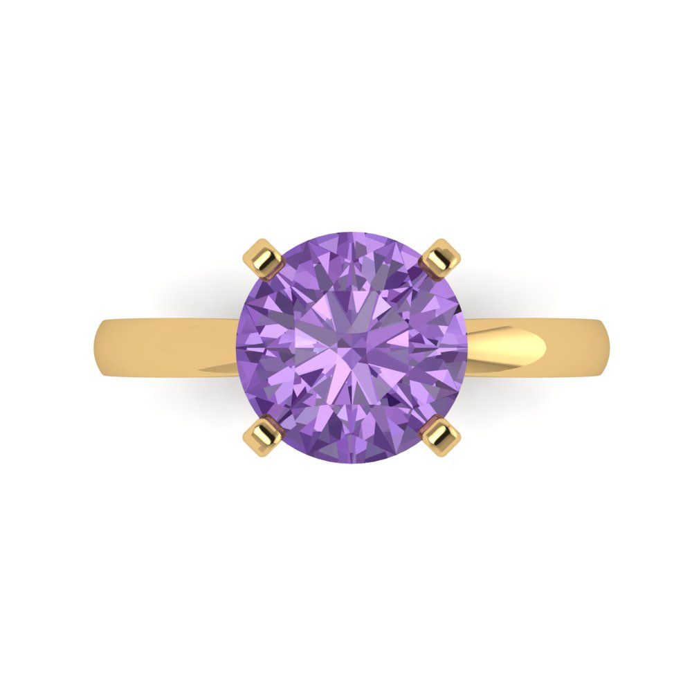 3 cttw Simulated Alexandrite Solitaire  Engagement Ring - Solid Gold (Round Cut,9mm)
