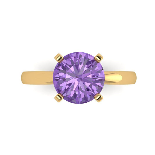 3 cttw Simulated Alexandrite Solitaire  Engagement Ring - Solid Yellow Gold (VVS1, Round Cut,9mm)