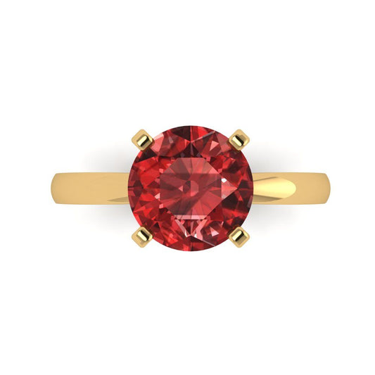 3 cttw Natural Garnet Solitaire  Engagement Ring - Solid Yellow Gold (VVS1, Round Cut,9mm)