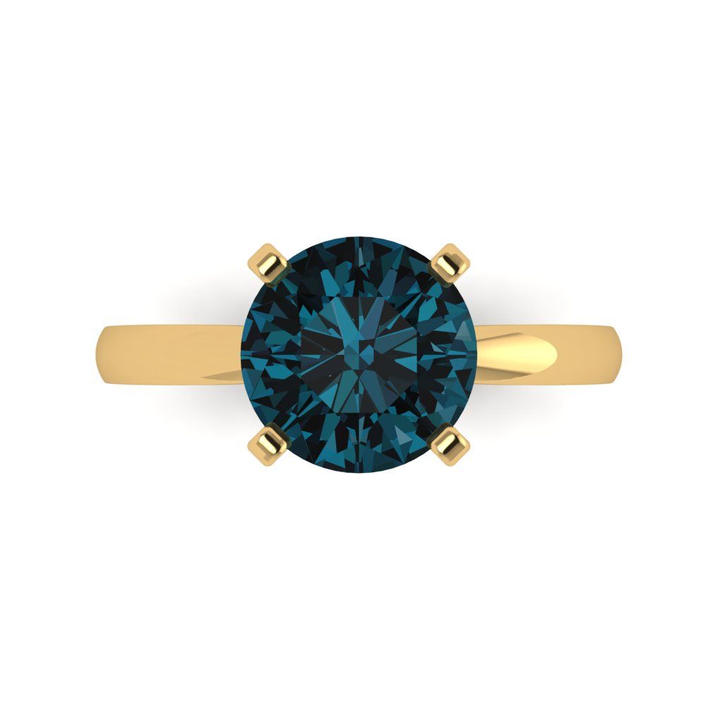 3 cttw Natural London Blue Topaz Solitaire  Engagement Ring - Solid Gold (Round Cut,9mm)