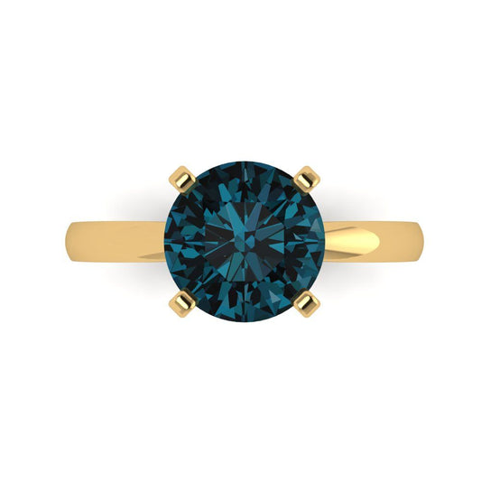 3 cttw Natural London Blue Topaz Solitaire  Engagement Ring - Solid Yellow Gold (VVS1, Round Cut,9mm)