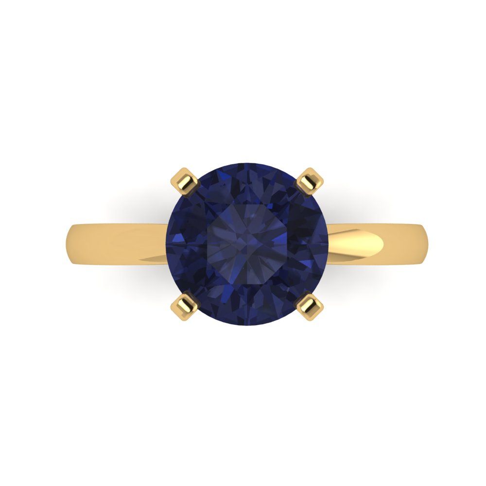 3 cttw Simulated Blue Sapphire Solitaire  Engagement Ring - Solid Gold (Round Cut,9mm)