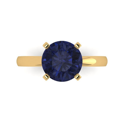 3 cttw Simulated Blue Sapphire Solitaire  Engagement Ring - Solid Gold (Round Cut,9mm)