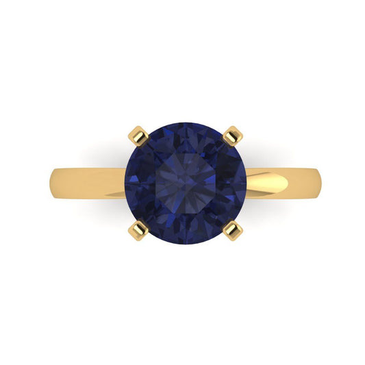 3 cttw Simulated Blue Sapphire Solitaire  Engagement Ring - Solid Yellow Gold (VVS1, Round Cut,9mm)