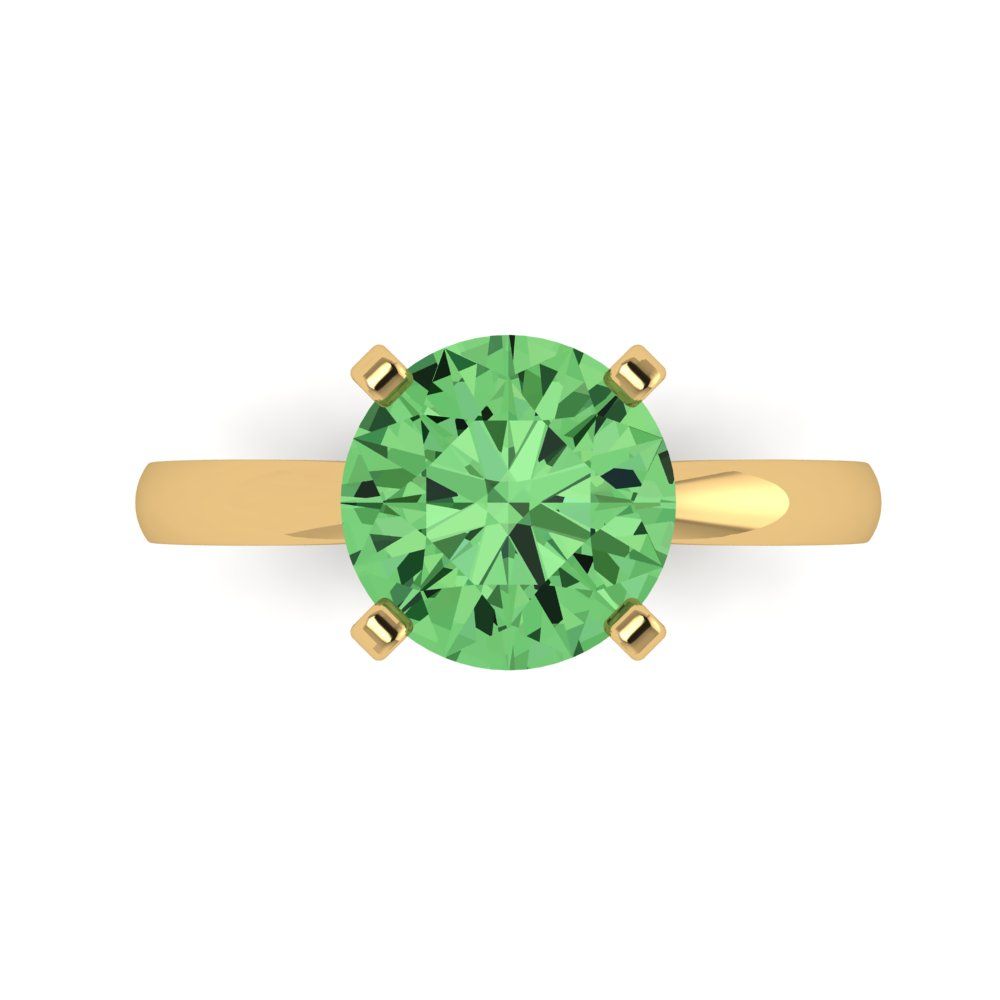 3 cttw Zirconia Simulated Green Diamond Solitaire  Engagement Ring - Solid Gold (VVS1, Round Cut,9mm)