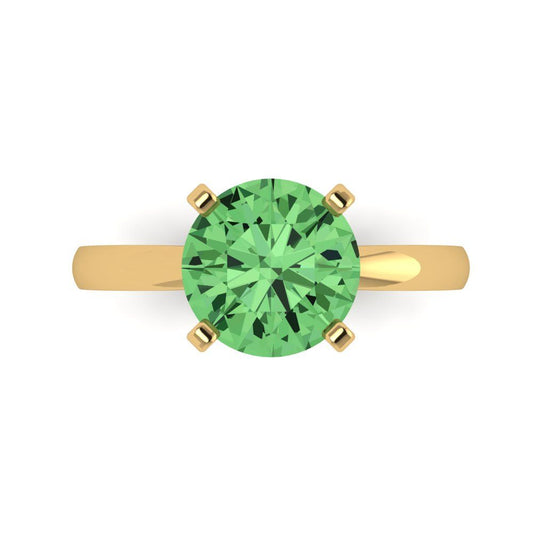 3 cttw Zirconia Simulated Green Diamond Solitaire  Engagement Ring - Solid Yellow Gold (VVS1, Round Cut,9mm)