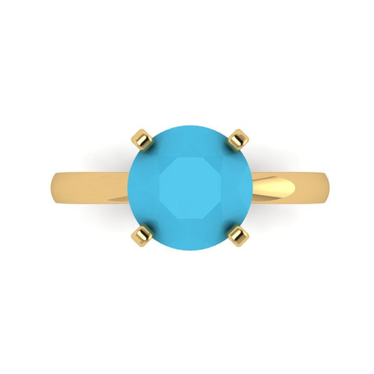 3 cttw Simulated Turquoise Solitaire  Engagement Ring - Solid Yellow Gold (VVS1, Round Cut,9mm)