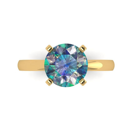 3 cttw Blue Moissanite Solitaire  Engagement Ring - Solid Gold (Round Cut,9mm)