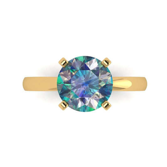 3 cttw Blue Moissanite Solitaire  Engagement Ring - Solid Yellow Gold (VVS1, Round Cut,9mm)