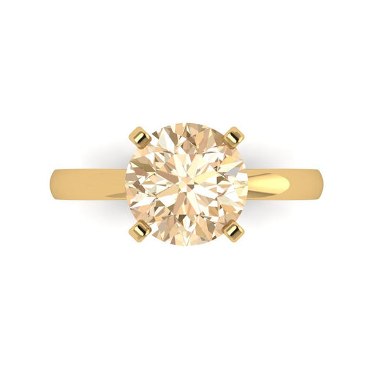 3 cttw Natural Morganite Solitaire  Engagement Ring - Solid Yellow Gold (VVS1, Round Cut,9mm)