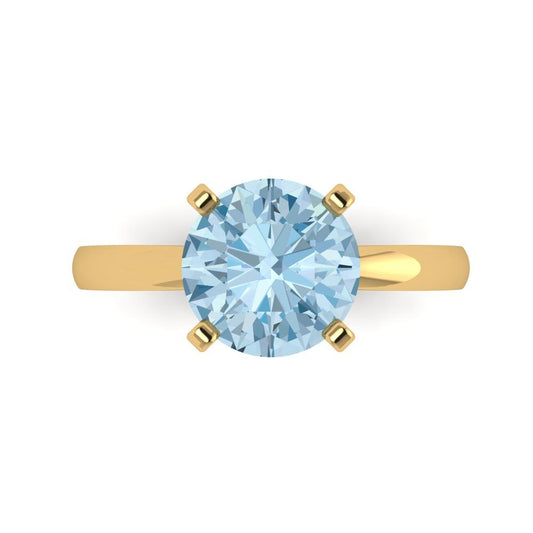3 cttw Natural Sky Blue Topaz Solitaire  Engagement Ring - Solid Yellow Gold (VVS1, Round Cut,9mm)
