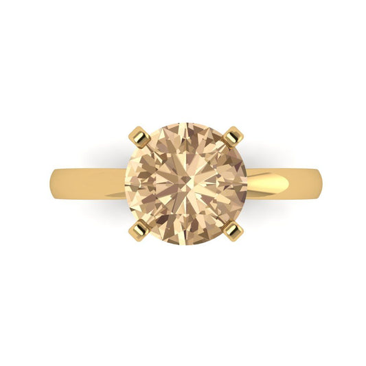 3 cttw Yellow Moissanite Solitaire  Engagement Ring - Solid Yellow Gold (VVS1, Round Cut,9mm)