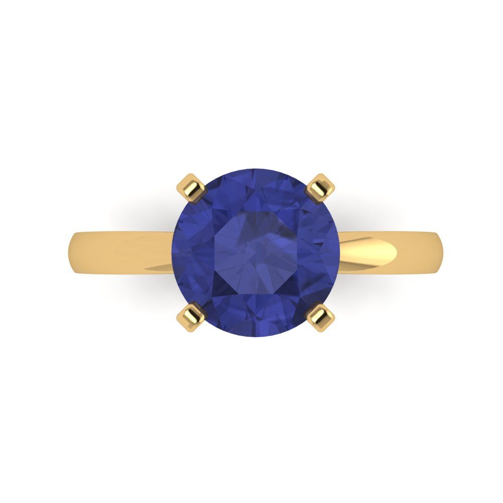 3 cttw Simulated Tanzanite Solitaire  Engagement Ring - Solid Gold (Round Cut,9mm)
