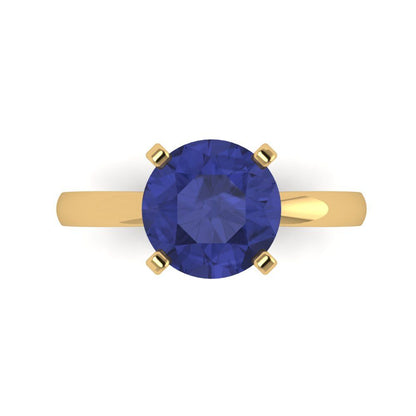 3 cttw Simulated Tanzanite Solitaire  Engagement Ring - Solid Gold (Round Cut,9mm)