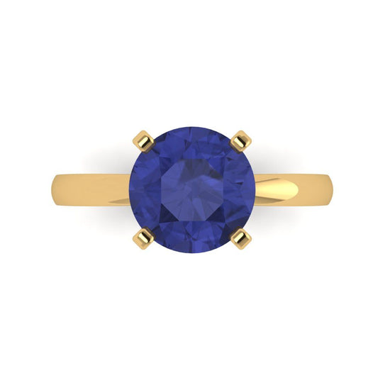 3 cttw Simulated Tanzanite Solitaire  Engagement Ring - Solid Yellow Gold (VVS1, Round Cut,9mm)
