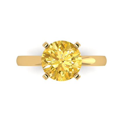 3 cttw Natural Citrine Solitaire  Engagement Ring - Solid Gold (Round Cut,9mm)