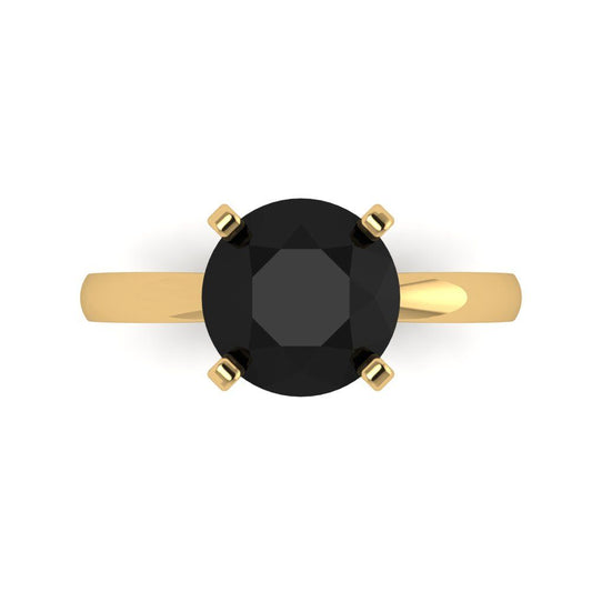 3 cttw Natural Onyx Solitaire  Engagement Ring - Solid Yellow Gold (VVS1, Round Cut,9mm)
