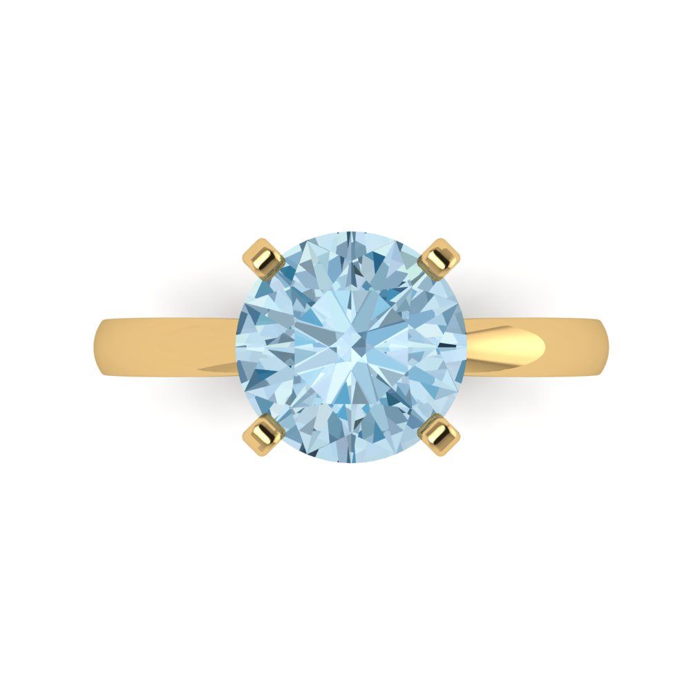 3 cttw Natural Swiss Blue Topaz Solitaire  Engagement Ring - Solid Gold (Round Cut,9mm)