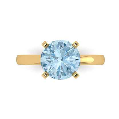 3 cttw Natural Swiss Blue Topaz Solitaire  Engagement Ring - Solid Gold (Round Cut,9mm)