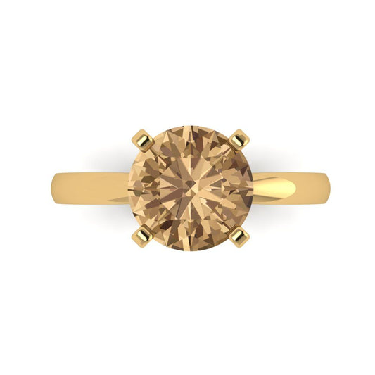 3 cttw Zirconia Simulated Champagne Diamond Solitaire  Engagement Ring - Solid Yellow Gold (VVS1, Round Cut,9mm)