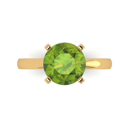 3 cttw Natural Peridot Solitaire  Engagement Ring - Solid Yellow Gold (VVS1, Round Cut,9mm)