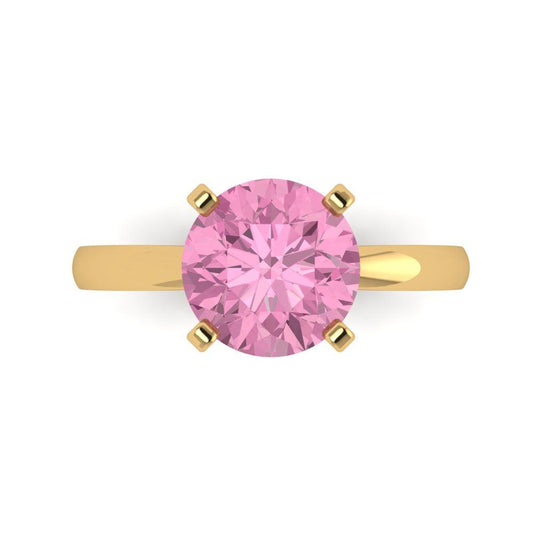 3 cttw Zirconia Simulated Pink Diamond Solitaire  Engagement Ring - Solid Yellow Gold (VVS1, Round Cut,9mm)