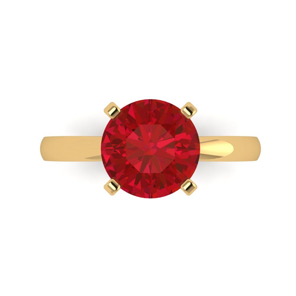 3 cttw Simulated Ruby Solitaire  Engagement Ring - Solid Gold (Round Cut,9mm)