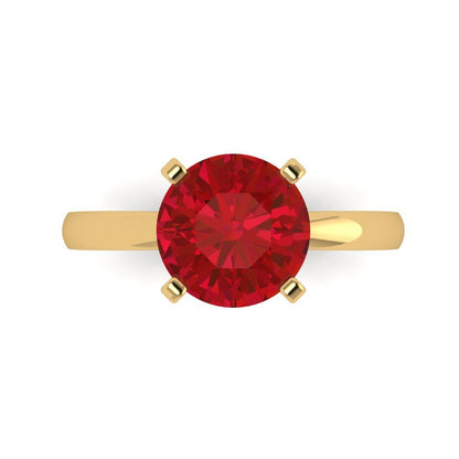 3 cttw Simulated Ruby Solitaire  Engagement Ring - Solid Gold (Round Cut,9mm)