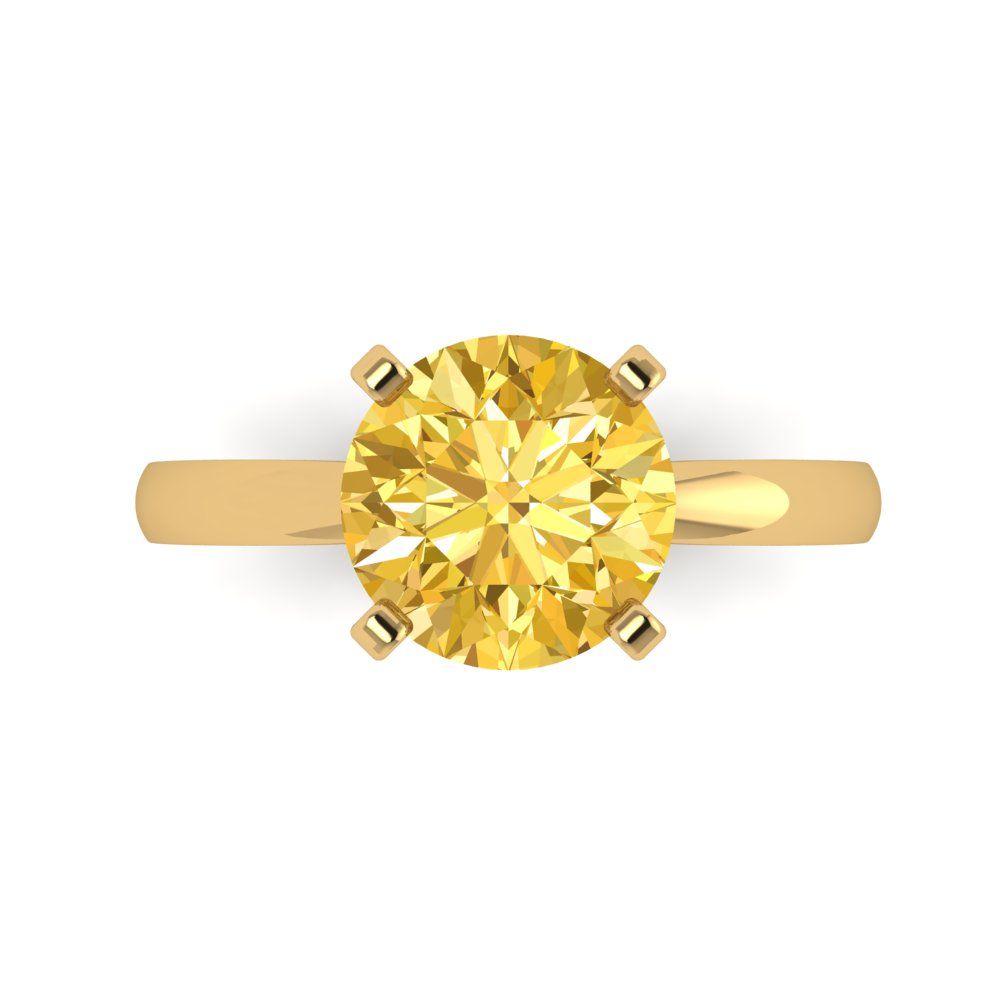 3 cttw Zirconia Simulated Yellow Diamond Solitaire  Engagement Ring - Solid Gold (VVS1, Round Cut,9mm)