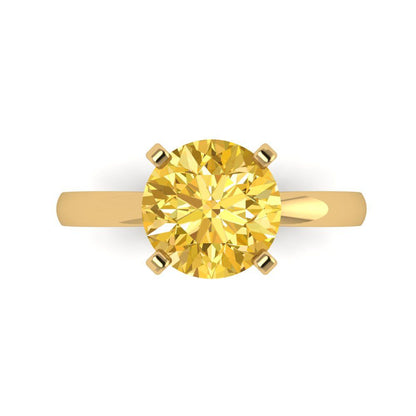 3 cttw Zirconia Simulated Yellow Diamond Solitaire  Engagement Ring - Solid Gold (VVS1, Round Cut,9mm)