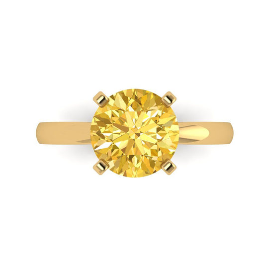 3 cttw Zirconia Simulated Yellow Diamond Solitaire  Engagement Ring - Solid Yellow Gold (VVS1, Round Cut,9mm)
