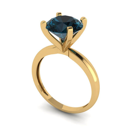 3 cttw Natural London Blue Topaz Solitaire  Engagement Ring - Solid Gold (Round Cut,9mm)