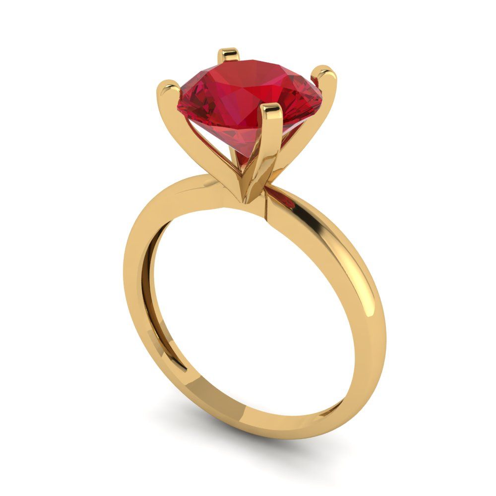 3 cttw Simulated Ruby Solitaire  Engagement Ring - Solid Gold (Round Cut,9mm)