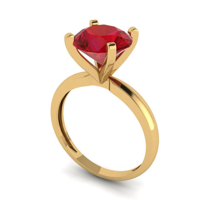 3 cttw Simulated Ruby Solitaire  Engagement Ring - Solid Gold (Round Cut,9mm)