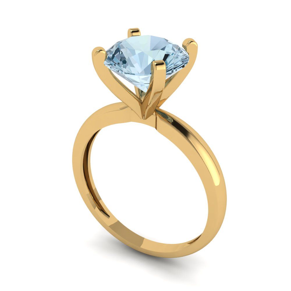 3 cttw Natural Swiss Blue Topaz Solitaire  Engagement Ring - Solid Gold (Round Cut,9mm)