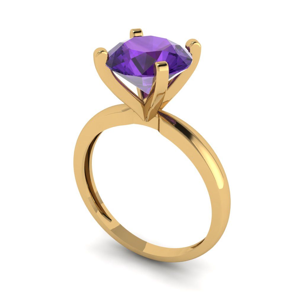 3 cttw Natural Amethyst Solitaire  Engagement Ring - Solid Gold (Round Cut,9mm)