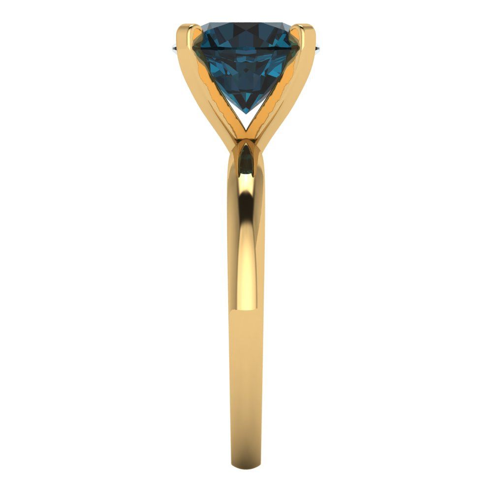 3 cttw Natural London Blue Topaz Solitaire  Engagement Ring - Solid Gold (Round Cut,9mm)