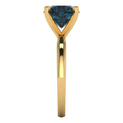 3 cttw Natural London Blue Topaz Solitaire  Engagement Ring - Solid Gold (Round Cut,9mm)