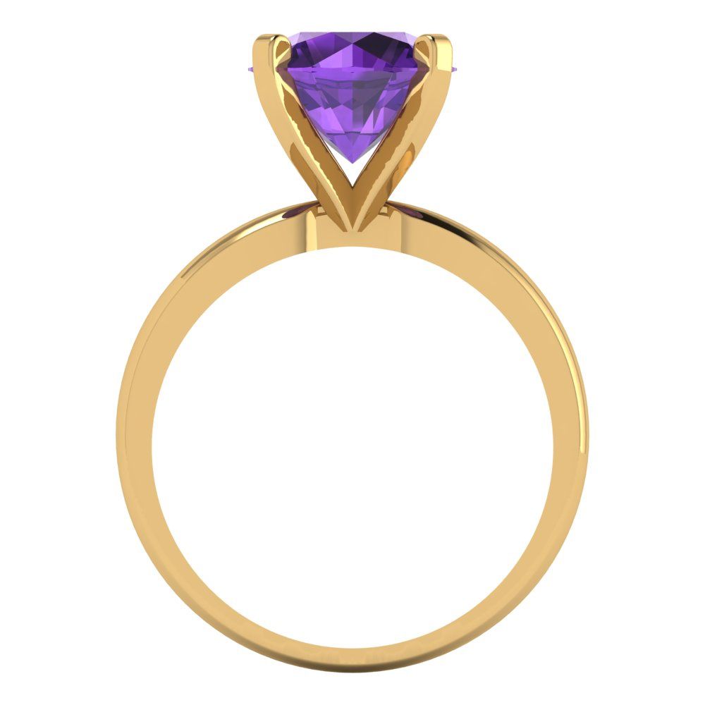 3 cttw Natural Amethyst Solitaire  Engagement Ring - Solid Gold (Round Cut,9mm)