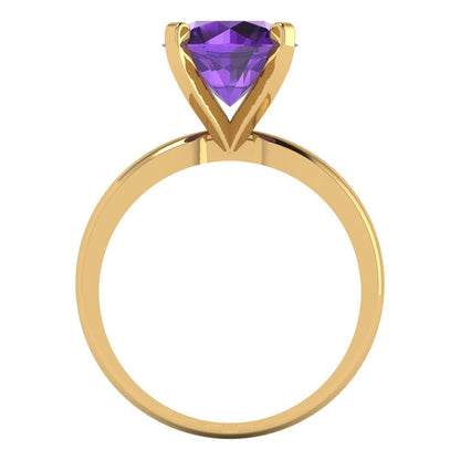 3 cttw Natural Amethyst Solitaire  Engagement Ring - Solid Gold (Round Cut,9mm)