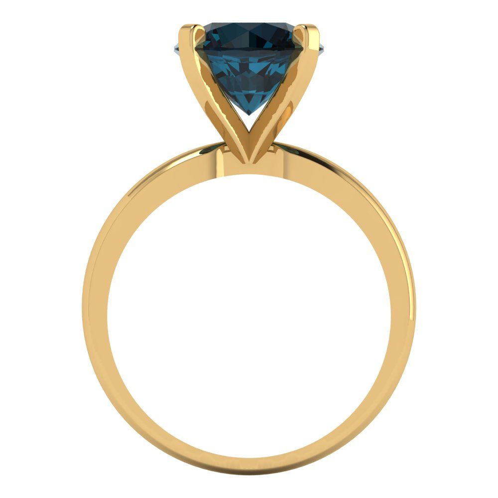 3 cttw Natural London Blue Topaz Solitaire  Engagement Ring - Solid Gold (Round Cut,9mm)